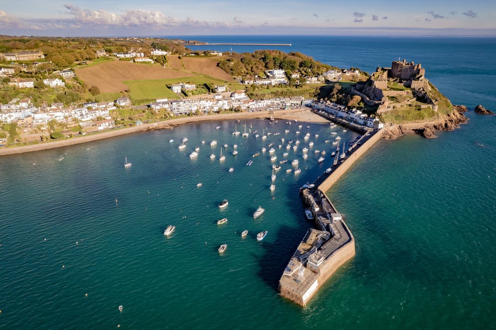 Mont Orgueil castle and Gorey harbour Jersey